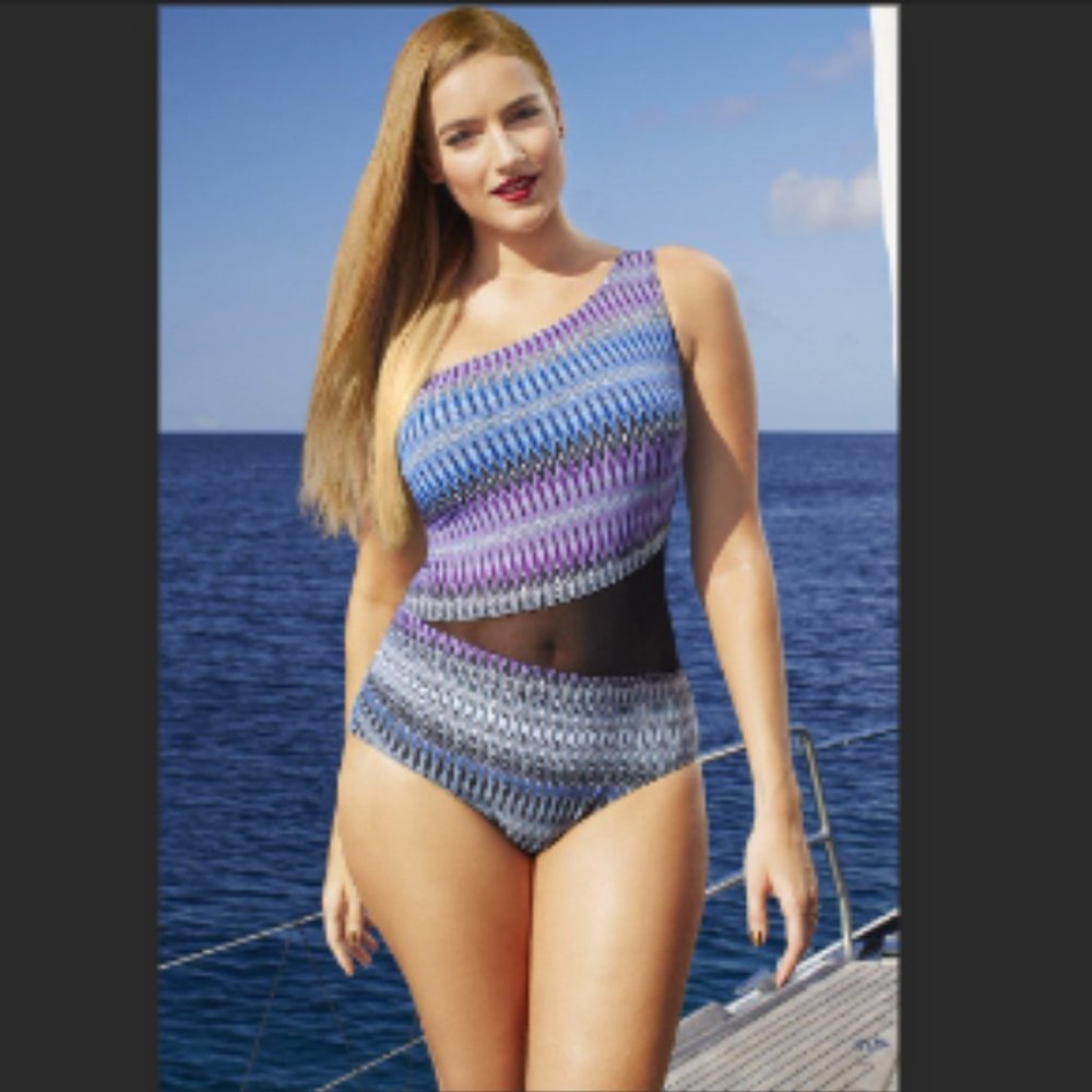Swimsuits For All Tropiculture Moorea One-shoulder mesh swimsuit